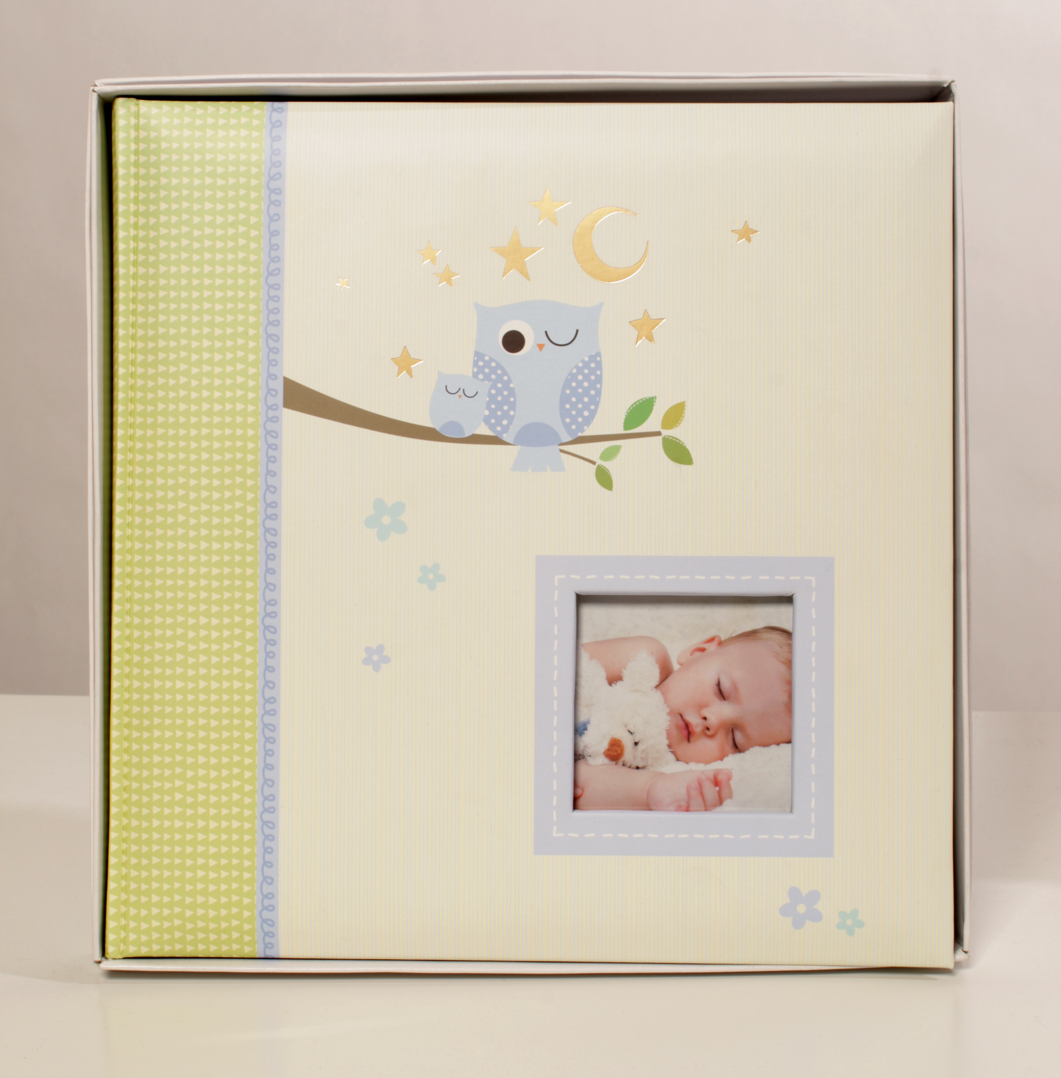 Fotoalbum Foto-Album für Babys 24x24 cm mit Fenster "Paul Blue" Eule blau